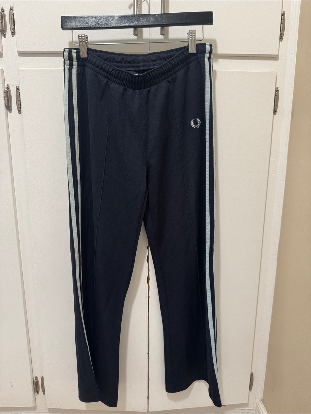 Fred Perry Navy Track Pants with Light Blue Side Stripes